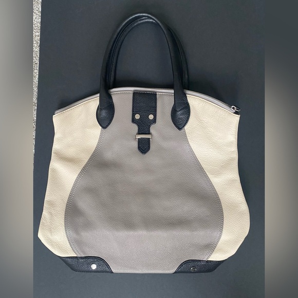 Charles Jourdan Colorblock Purse handbag satchel deep bag gray pebble leather EC - Picture 2 of 9